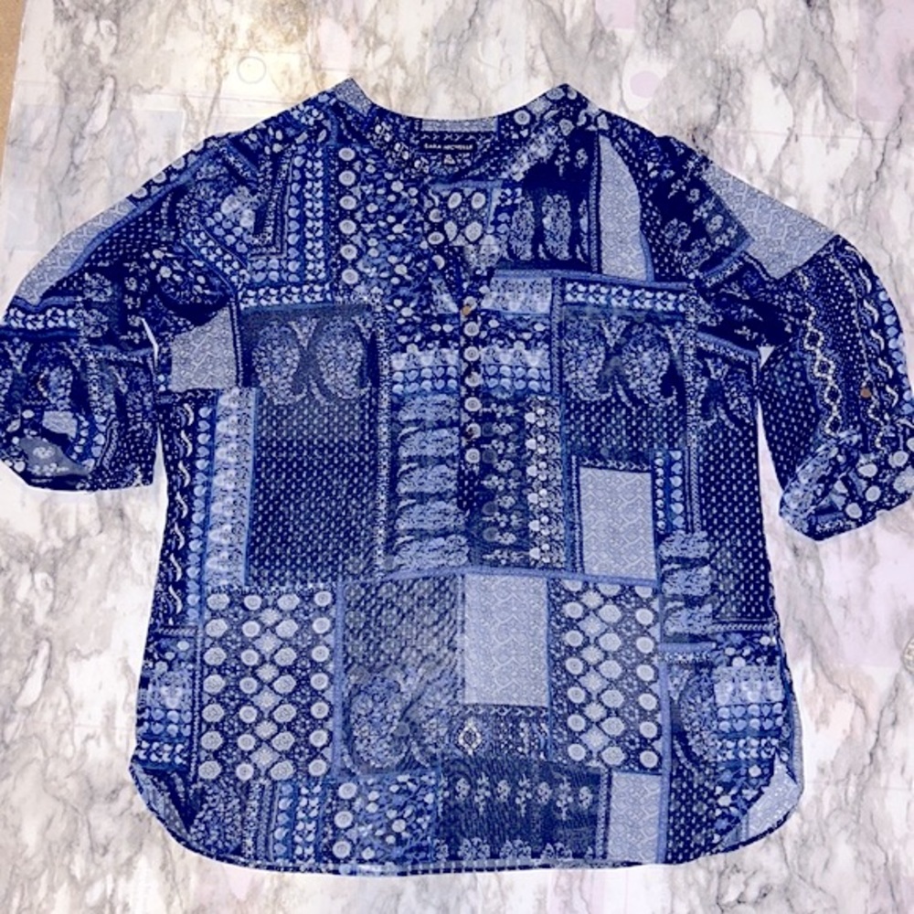XL Sara Michelle 100% Polyester Blue Blouse